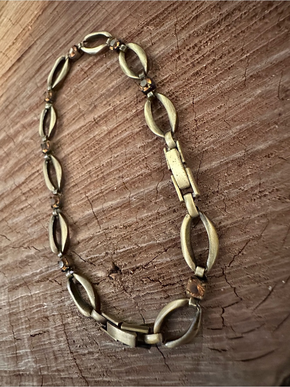 Gold Tone Oval-Link Bracelet with Amber Crystals - Picture 4 of 8